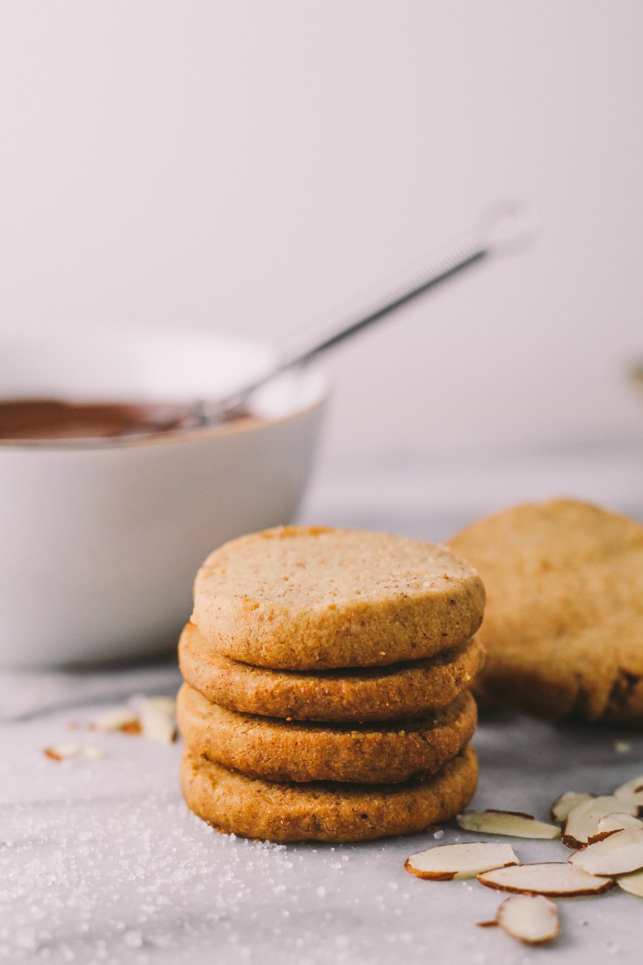almond butter shortbread cookies | via plays well with butter | a flaky & tender almond butter shortbread that is delicious enough to be enjoyed on their own, but also subtle & versatile enough to be finished with either a dunk of dark chocolate & sprinkle of fleur de sel or sandwiched around a sweet almond butter buttercream (or both!)