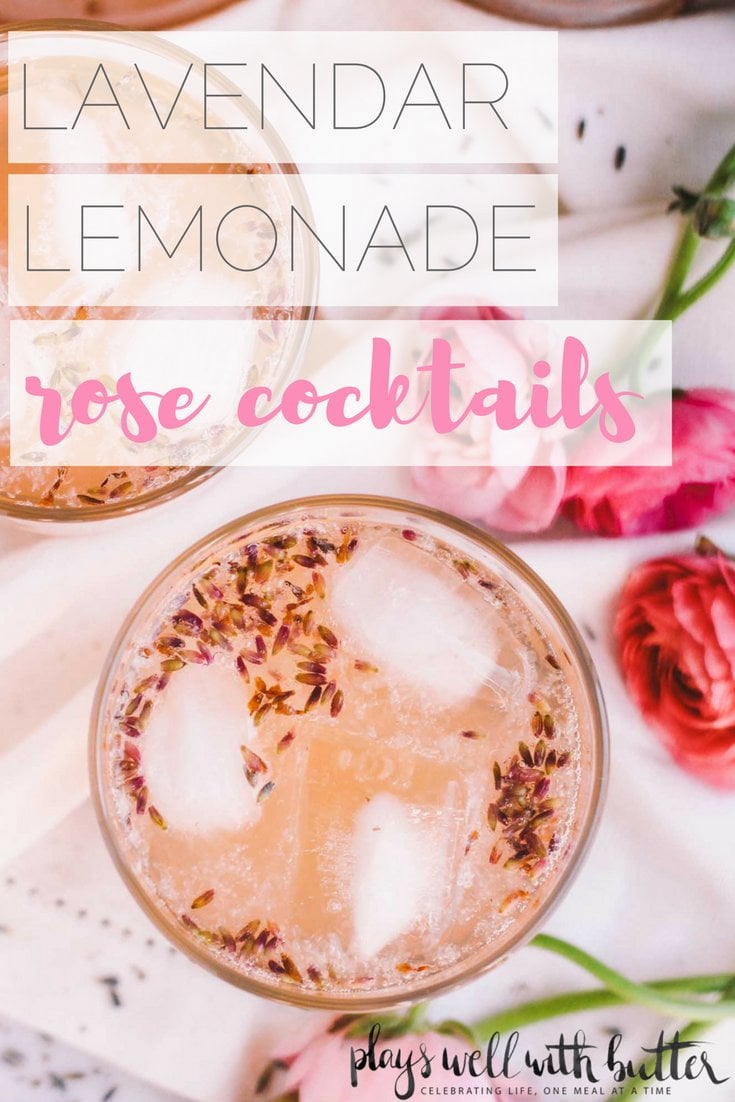 lavender lemonade rosé cocktails taste like summer! pair your favorite dry rosé with a tangy & sweet homemade lavender lemonade & topped with sparkling water. be prepared to sip on these lavender lemonade rosé cocktails all summer long. these simple pink drinks are perfect for mother’s day, bridal showers, girls night, or just having a drink or two on a friday night while your guy drinks beer. seriously pretty, seriously delicious, seriously easy! | cocktail recipe, lavender cocktail, rose cocktail, girls night, summer drink |