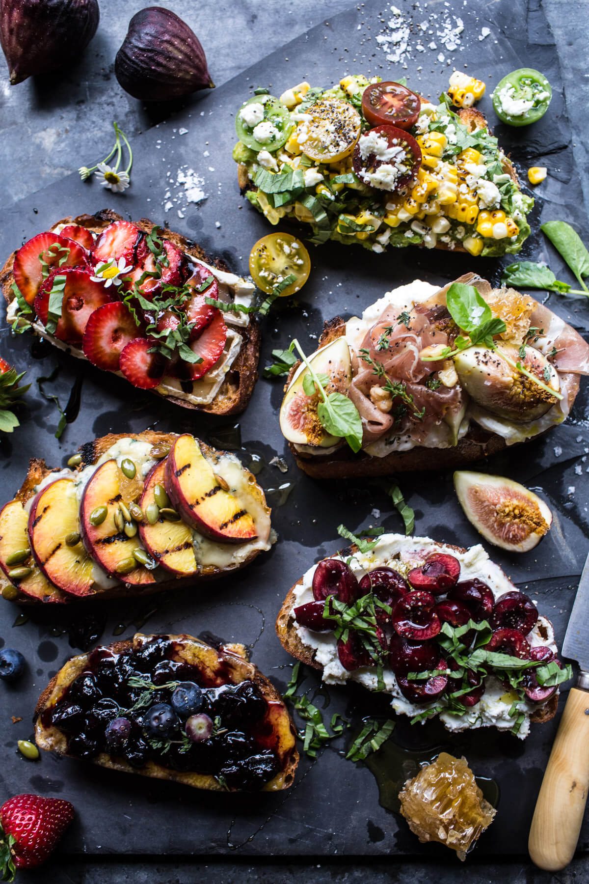 summer crostini 6 ways + 50 recipes for perfect for summer parties! | summer food, summer parties, summer recipes, summer appetizers, summer desserts, summer drinks, easy entertaining, entertaining tips |
