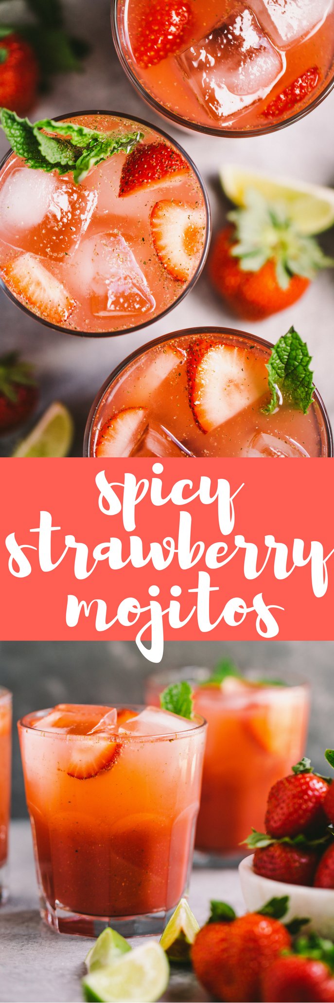 classic mojitos get a spicy strawberry twist in this easy cocktail recipe for spicy strawberry mojitos! fresh strawberries muddled with lime juice, mint, & spicy rum for the perfectly balanced spicy & sweet cocktails. these spicy strawberry mojitos will be your new favorite! #mojitos #easycocktail #cocktailrecipe #strawberrymojitos #spicystrawberrymojitos #playswellwithbutter