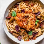 instant pot chicken cacciatore will be your new favorite weeknight dinner! with tomatoes, peppers, mushrooms, & wine, this chicken cacciatore recipe offers all of the rich, traditional flavor of authentic italian “hunter-style” braised chicken, but is made so, so easy by using the instant pot! #playswellwithbutter #chickencacciatore #easychickencacciatorerecipe #instantpotrecipe #instantpotrecipesforbeginners #authenticitalianrecipes #italianrecipeswithchicken