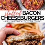 stuffed bacon cheddar burger with graphic text overlay for pinterest