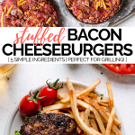 stuffed bacon cheddar burger with graphic text overlay for pinterest
