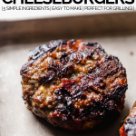 stuffed bacon cheddar burger patties with graphic text overlay for pinterest
