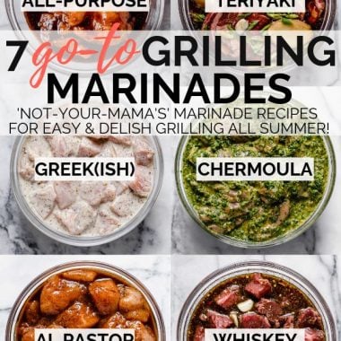 get ready to achieve major flavor with little effort on your grill this summer! 7 delicious grilling marinade recipes to keep in your back pocket as you gear up for grilling season, including my family’s teriyaki sauce recipe, a greek-inspired yogurt marinade, moroccan chermoula, middle eastern shawarma, our house marinade, & more! if you’re planning on grilling at all this summer, be sure bookmark this blog post or pin it for later! #playswellwithbutter #marinaderecipe #easymarinade #grillingrecipes #steakmarinade #chickenmarinade #porkmarinade #vegetablemarinade