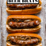 Wisconsin Grilled Beer Brats graphic with text overlay for Pinterest.