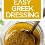 Easy Greek Dressing with graphic text overlay for Pinterest.