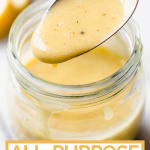 All-purpose vinaigrette with graphic text overlay for Pinterest.