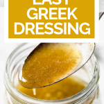 Easy Greek Dressing with graphic text overlay for Pinterest.
