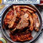 pressure cooker baby back ribs photo with text overlay for pinterest