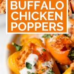 Buffalo Chicken Poppers Recipe with graphic text overlay for Pinterest.