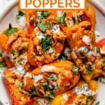 Buffalo Chicken Poppers Recipe with graphic text overlay for Pinterest.