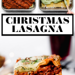 Christmas Eve Lasagna with graphic text overlay for Pinterest.