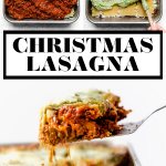 Christmas Eve Lasagna with graphic text overlay for Pinterest.