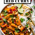 Butternut Squash Red Curry with graphic text overlay for Pinterest.