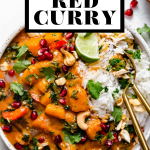 Butternut Squash Red Curry with graphic text overlay for Pinterest.