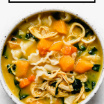 Golden Chicken Soup graphic with text overlay for Pinterest.