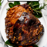 Citrus & Maple Glazed Ham with graphic text overlay for Pinterest.