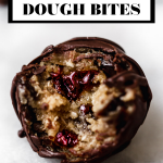 Vegan cookie dough bites with graphic text overlay for Pinterest.