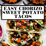 Chorizo Sweet Potato Tacos with graphic text overlay for Pinterest.