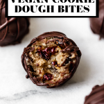 Vegan cookie dough bites with graphic text overlay for Pinterest.