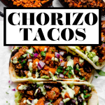 Chorizo Sweet Potato Tacos with graphic text overlay for Pinterest.