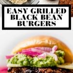 Easy Grilled Black Bean Burgers graphic with text overlay for Pinterest.