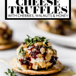Goat cheese truffles with graphic text overlay for Pinterest.