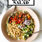 Falafel-ish Quinoa Salad with graphic text overlay for Pinterest.