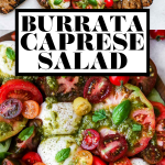 Tomato Burrata Salad with graphic text overlay for Pinterest.