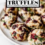 Goat cheese truffles with graphic text overlay for Pinterest.