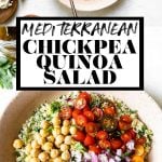 Falafel-ish Quinoa Salad with graphic text overlay for Pinterest.