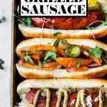 Easy Grilled Sausage with graphic text overlay for Pinterest.