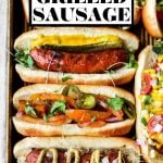 Easy Grilled Sausage with graphic text overlay for Pinterest.