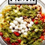 Summer Pesto Pasta Salad with graphic text overlay for Pinterest.