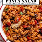 Vegan Italian Pasta Salad with graphic text overlay for Pinterest.