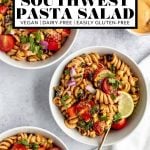 Creamy Vegan Southwest Pasta Salad with graphic text overlay for Pinterest.