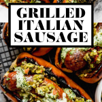 Grilled Italian Sausage with graphic text overlay for Pinterest.