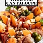 Prosciutto-Wrapped Cantaloupe with graphic text overlay for Pinterest.