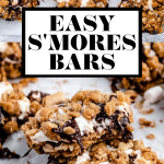 Gooey s'mores bars with graphic text overlay for Pinterest.