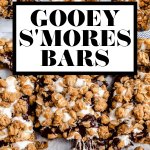 Gooey s'mores bars with graphic text overlay for Pinterest.