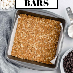 Gooey s'mores bars ingredients with graphic text overlay for Pinterest.
