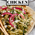 Sheet Pan Salsa Verde Chicken (Pollo Verde) with graphic text overlay for Pinterest.