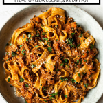 Pork Ragu Pappardelle with graphic text overlay for Pinterest.