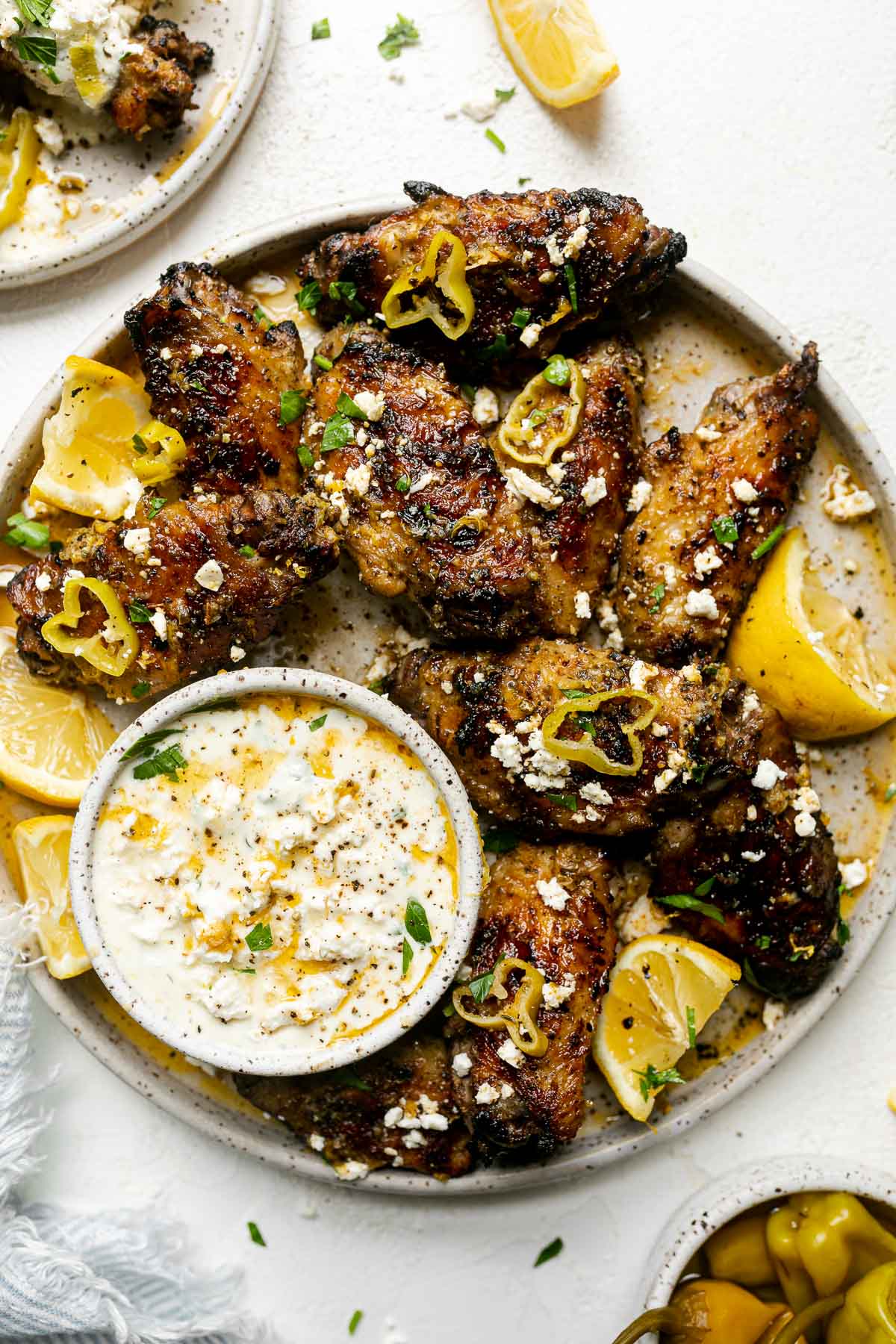 Lemony Grilled Greek Wings with Whipped Feta Dip