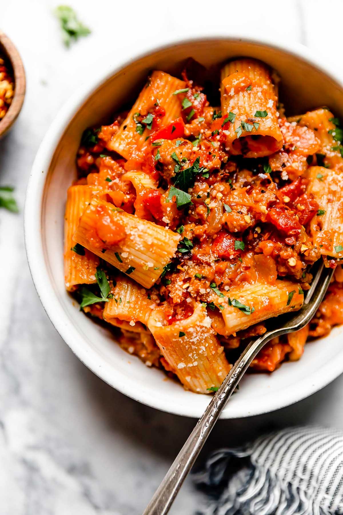 Spicy Italian Sausage and Peppers Pasta | Plays Well With Butter