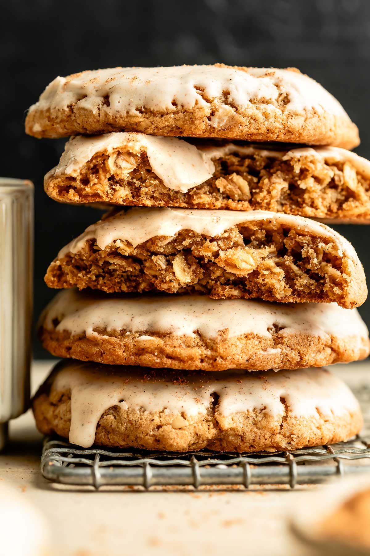Seriously Thick & Chewy Chai Oatmeal Cookies with Maple Glaze