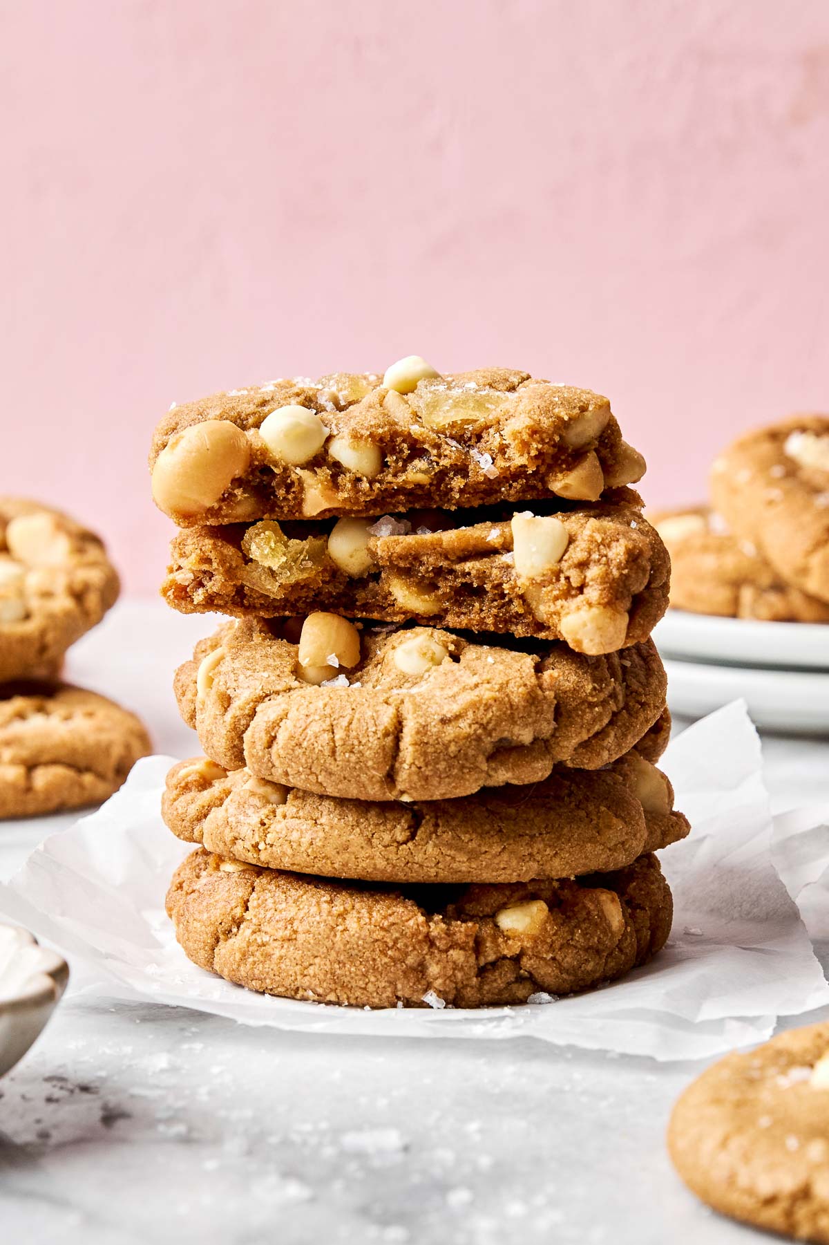 Brown Butter White Chocolate Macadamia Nut Cookies with Ginger